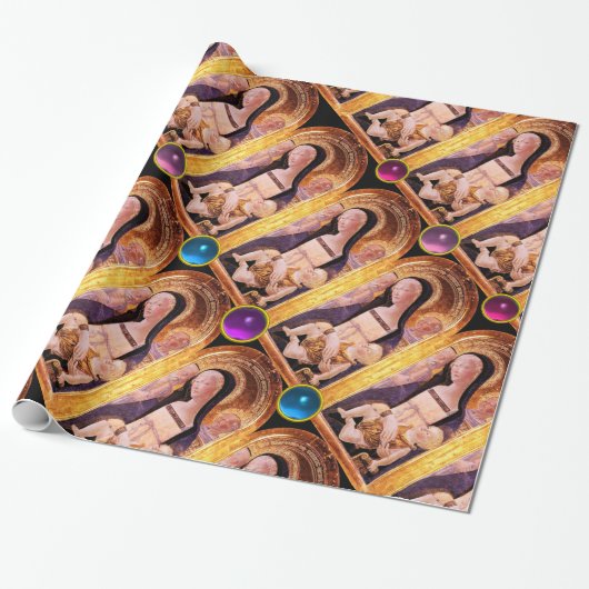 PAPIER CADEAU VIERGE ET ENFANT AVEC BLEU, ROSE, PIERRE GEMSTONES (Déroulé)