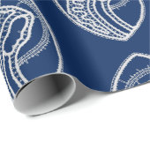 Papier Cadeau Vierge Marie, dentelle blanche, bleu marine (Coin rond)