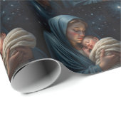 Papier Cadeau Vierge Marie et Jésus Christ Nativité de Noël (Coin rond)