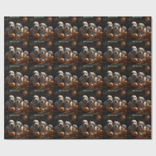 Papier Cadeau Vieux anglais Sheepdog Chiot Chiot Automne Citroui (Plat)