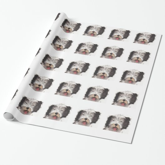 Papier Cadeau Vieux anglais Sheepdog Puppy (Déroulé)