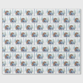 Papier Cadeau Vieux Camion Bleu Avec Pin De Noël (Plat)