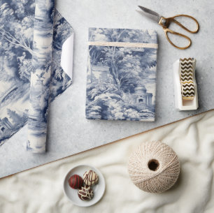 Papier Cadeau Vieux Château Moderne Toile bleue de Jouy motif