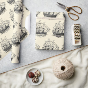 Papier Cadeau Vieux galion de pirates, esquisse d'un navire de 7