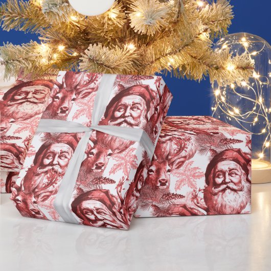 Papier Cadeau Vieux Lithographe Père Noël Et Rouge De Rennes (Vacances)