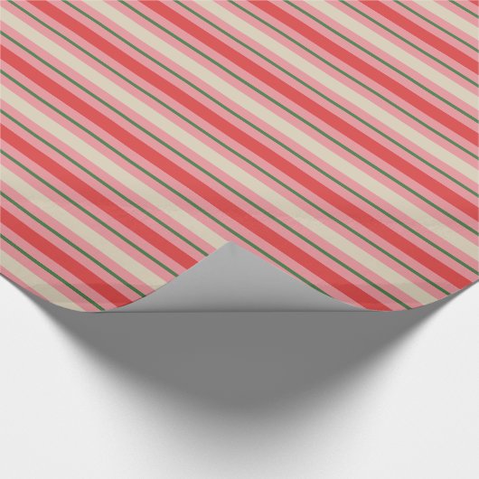 Papier Cadeau Vieux mode rétro Noël Motif rayé rose (Coin)