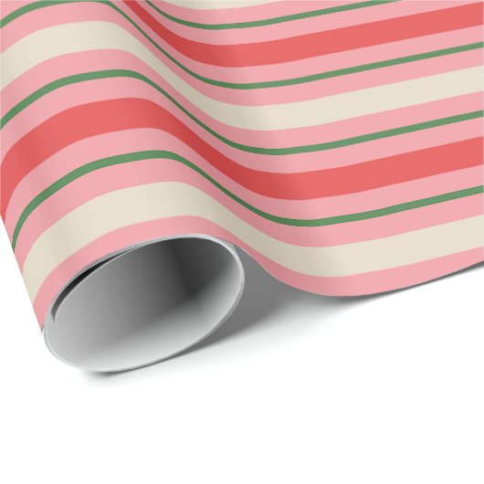 Papier Cadeau Vieux mode rétro Noël Motif rayé rose (Coin rond)