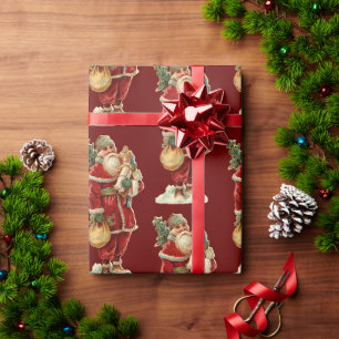 Papier Cadeau Vieux Monde Père Noël Vintage Noël