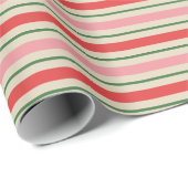 Papier Cadeau Vieux Motif de Noël à rayures rose rouge (Coin rond)