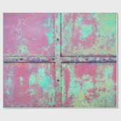 Papier Cadeau Vieux mur peint en vert avec une texture rouille.  (Plat)