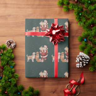 Papier Cadeau Vieux Santa Golden Retriever Noël Maman Chien