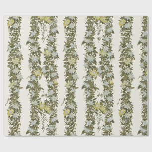 Papier Cadeau Vigne de passiflore olive à rayures, crème