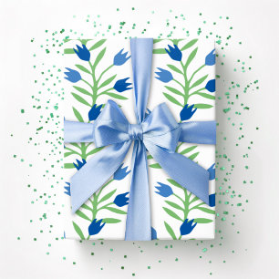 Papier Cadeau Vigne de tulipe en bleu et vert