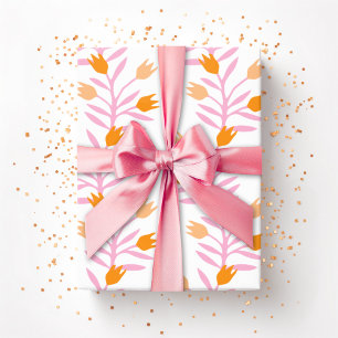 Papier Cadeau Vigne de tulipe en rose et orange