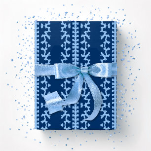 Papier Cadeau Vigne en broderie anglaise en bleu indigo