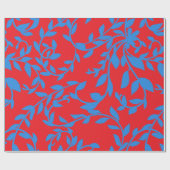 Papier Cadeau Vignes Feuilles Bleues Botanique rouge (Plat)