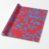Papier Cadeau Vignes Feuilles Bleues Botanique rouge (Déroulé)