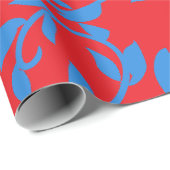 Papier Cadeau Vignes Feuilles Bleues Botanique rouge (Coin rond)