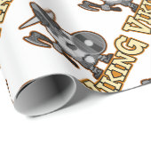 Papier Cadeau Viking fâché avec la hache et le bouclier (Coin rond)