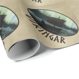 Papier Cadeau Viking Navire Et Lumières Du Nord