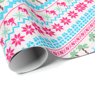 Papier Cadeau Vilain Flamant rose tropical de Noël