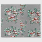 Papier Cadeau Village de campagne hivernal vintage maisons rouge (Plat)