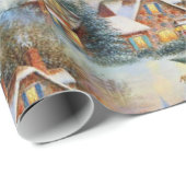 Papier Cadeau Village de neige sur Noël (Coin rond)