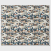 Papier Cadeau village de Noël enneigé (Plat)