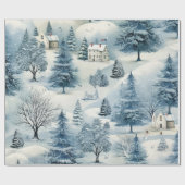 Papier Cadeau Village de Noël enneigé (Plat)