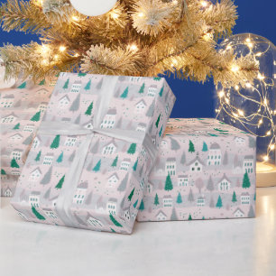 Papier Cadeau Village de Noël Maisons Arbres Noël
