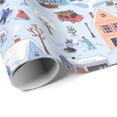 Papier Cadeau Village de Noël Motif des gens (Coin rond)