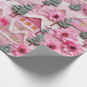 Papier Cadeau Village de Noël rose pâle 3d (Coin)