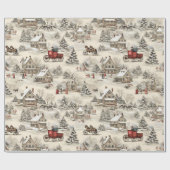 Papier Cadeau Village de Noël Vintage (Plat)