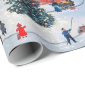 Papier Cadeau Village de Noël Vintage (Coin rond)