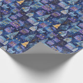 Papier Cadeau Village De Noël Violet Avec Arbre De Noël (Coin)