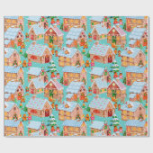 Papier Cadeau Village de pain d'épices (aqua) (Plat)