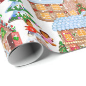 Papier Cadeau Village de pain d'épices (blanc) (Coin rond)