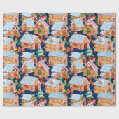 Papier Cadeau Village de pain d'épices (bleu) (Plat)