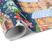 Papier Cadeau Village de pain d'épices (bleu) (Coin rond)