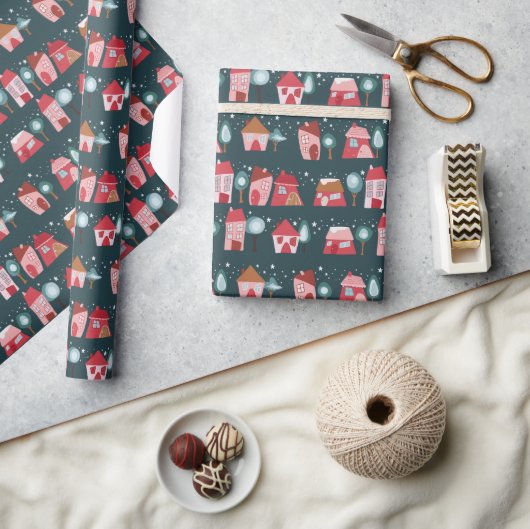 Papier Cadeau Village d'hiver (Artisanat)