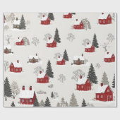 Papier Cadeau Village d'hiver vintage mignon Noël Thème (Plat)