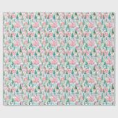 Papier Cadeau Ville de Noël rose neige (Plat)