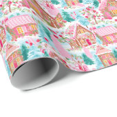 Papier Cadeau Ville de pain d'épices de Noël rose (Coin rond)