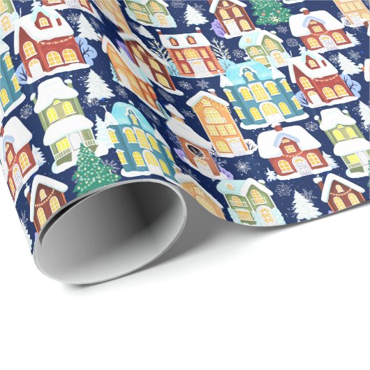 Papier Cadeau Ville d'hiver victorienne : Motif de Noël (Coin rond)