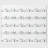 Papier Cadeau ville fabuleuse . artwork . noir et blanc (Plat)