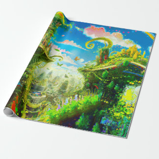 Papier Cadeau Ville Plante colorée futuriste, Art généré par l'I