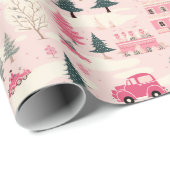 Papier Cadeau Ville Vintage de Noël rose (Coin rond)