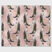 Papier Cadeau Vin Art déco rose or et rose pâle (Plat)