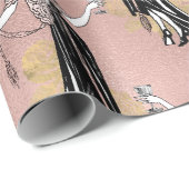 Papier Cadeau Vin Art déco rose or et rose pâle (Coin rond)