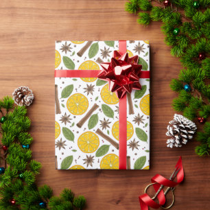 Papier Cadeau Vin chaud de Noël blanc épicé